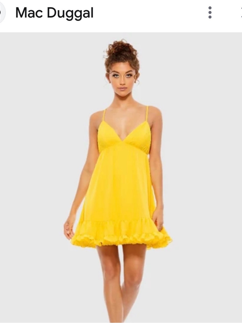 Mac Duggal Bright Yellow Spaghetti-Strap Ruffle Mini Dress